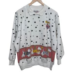 1980's Swatch Watch Polka Dot Dog Collared Pullover Sweatshirt